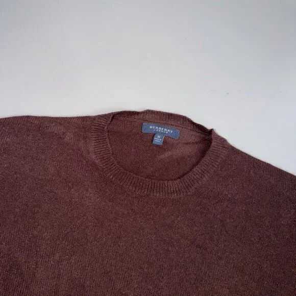 Burberry Men's Brown Embroidered Logo Crewneck Wool Sweater
